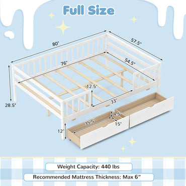 Goflame Full Kids Bed with Storage Drawers Wood Montessori Bed