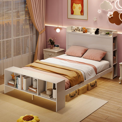 Goflame Full/Twin Size Bed Frame with Storage Headboard & Footboard