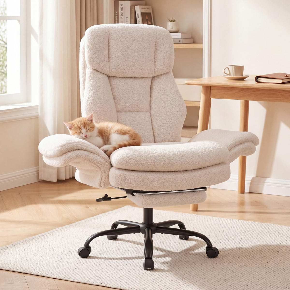 Goflame Criss Cross Legged Reclining Desk Chair with 5-Level Adjustable Armrests