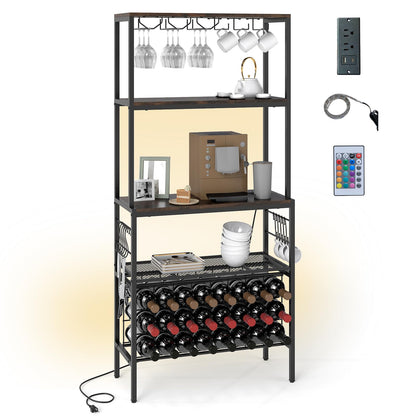 Goflame Wine Rack Freestanding Floor Wine Bar Cabinet w/Power Outlet & RGB Light