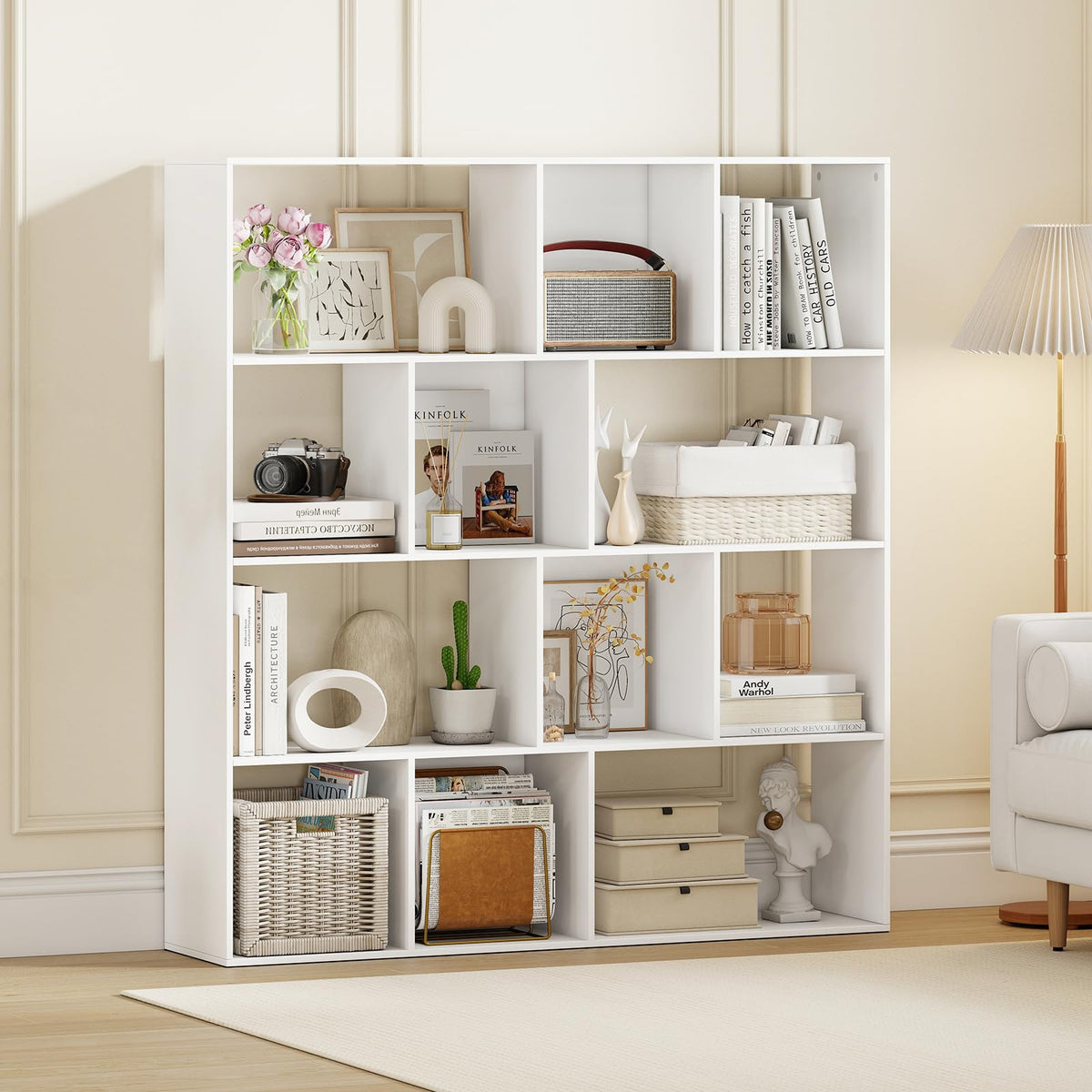 Goflame Open Shelf Bookcase 4-Tier Modern Bookshelf with 12 Storage Compartments