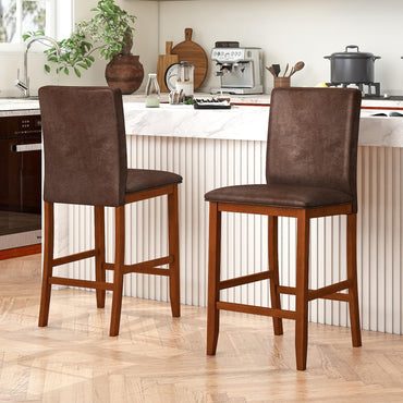 Goflame 26" Bar Stools Set of 2/4 Upholstered Counter Height Bar Chairs with Solid Rubber Wood Legs