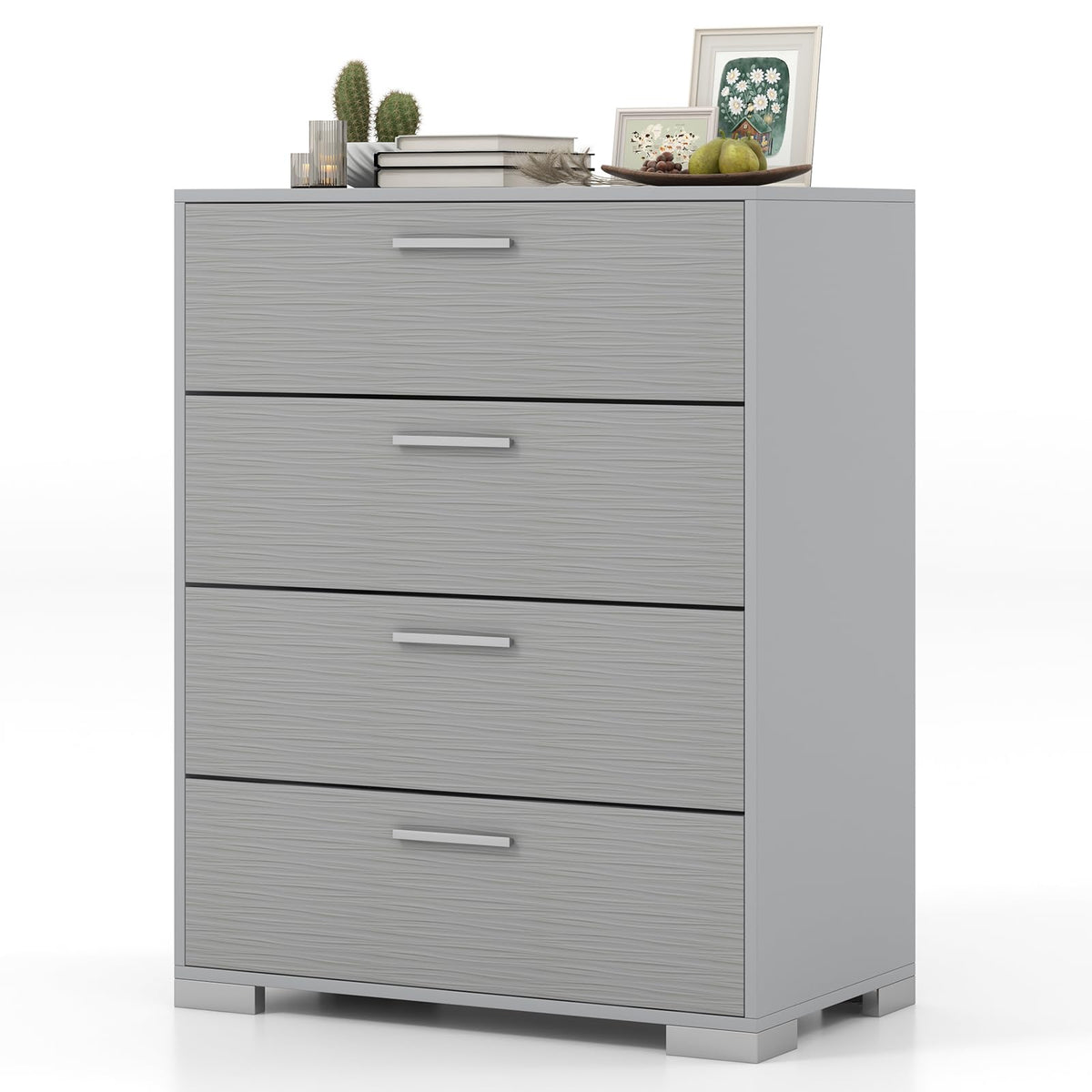Goflame Storage Cabinet with 4 Drawers, Metal Legs & Handles, Anti-Toppling Devices, Tall Cabinet