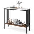 Goflame 2 Tier Industrial Entryway Table with Sintered Stone Tabletop and Open Shelf