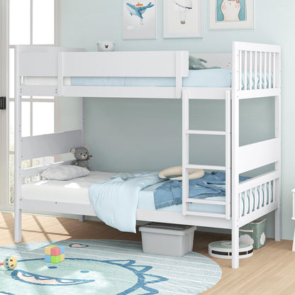 Goflame Wood Bunk Bed Twin Over Twin, Solid Wood Bunk Bed Frame with Ladder & Safety Guardrails