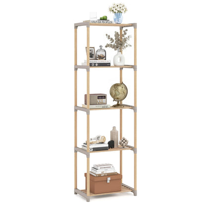 Goflame 5-Tier Bookshelf | Pine Wood Bookcase with Freestanding Storage Organizer