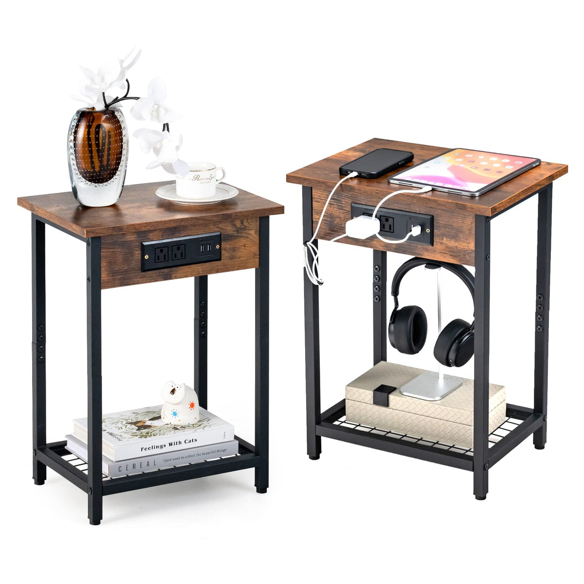 Goflame Nightstand Set of 2 with Charging Station