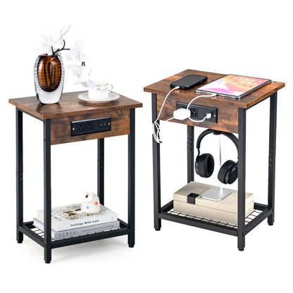 Goflame Nightstand Set of 2 with Charging Station