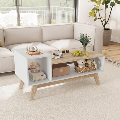 Goflame 2-Tier Coffee Table with Storage Mid Century Modern Center Table
