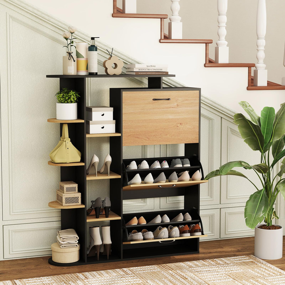 Goflame Shoe Cabinet with 3 Flip Drawers