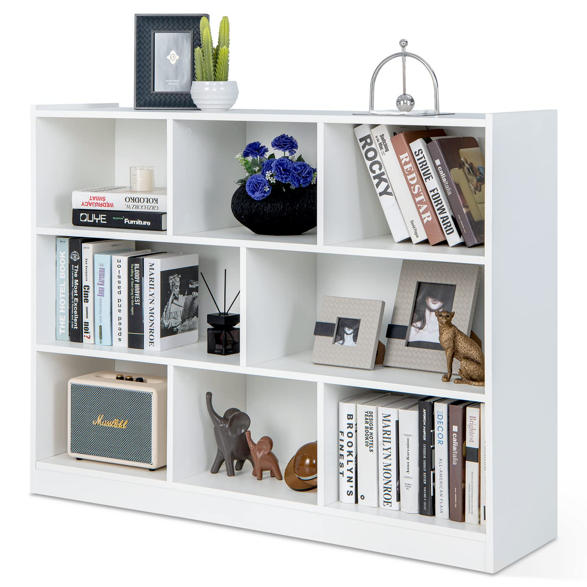 8 Cube Bookcase, Freestanding 3-Tier Open Bookshelf - Goflame