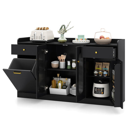 Goflame 55" Farmhouse Buffet Cabinet w/Hidden Tilt Out Trash Can