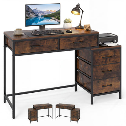 Goflame Reversible Computer Desk with 5 Drawers