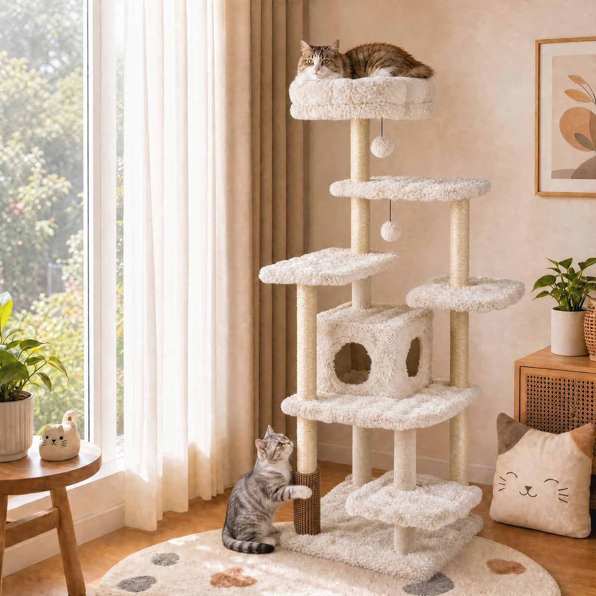 Multi-level Cat Tree with Top Perch & Cozy Condo
