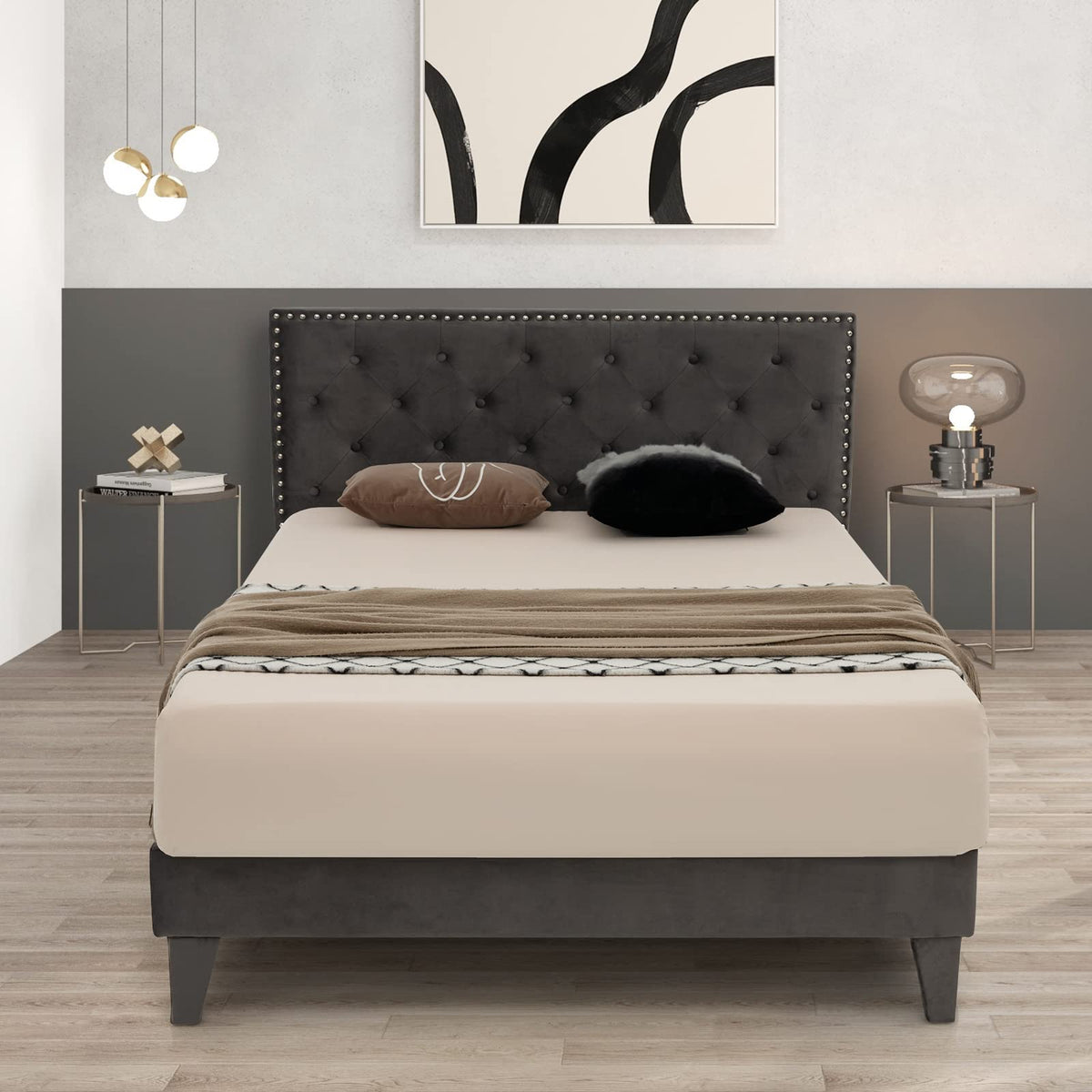 Goflame Upholstered Full Size Bed Frame