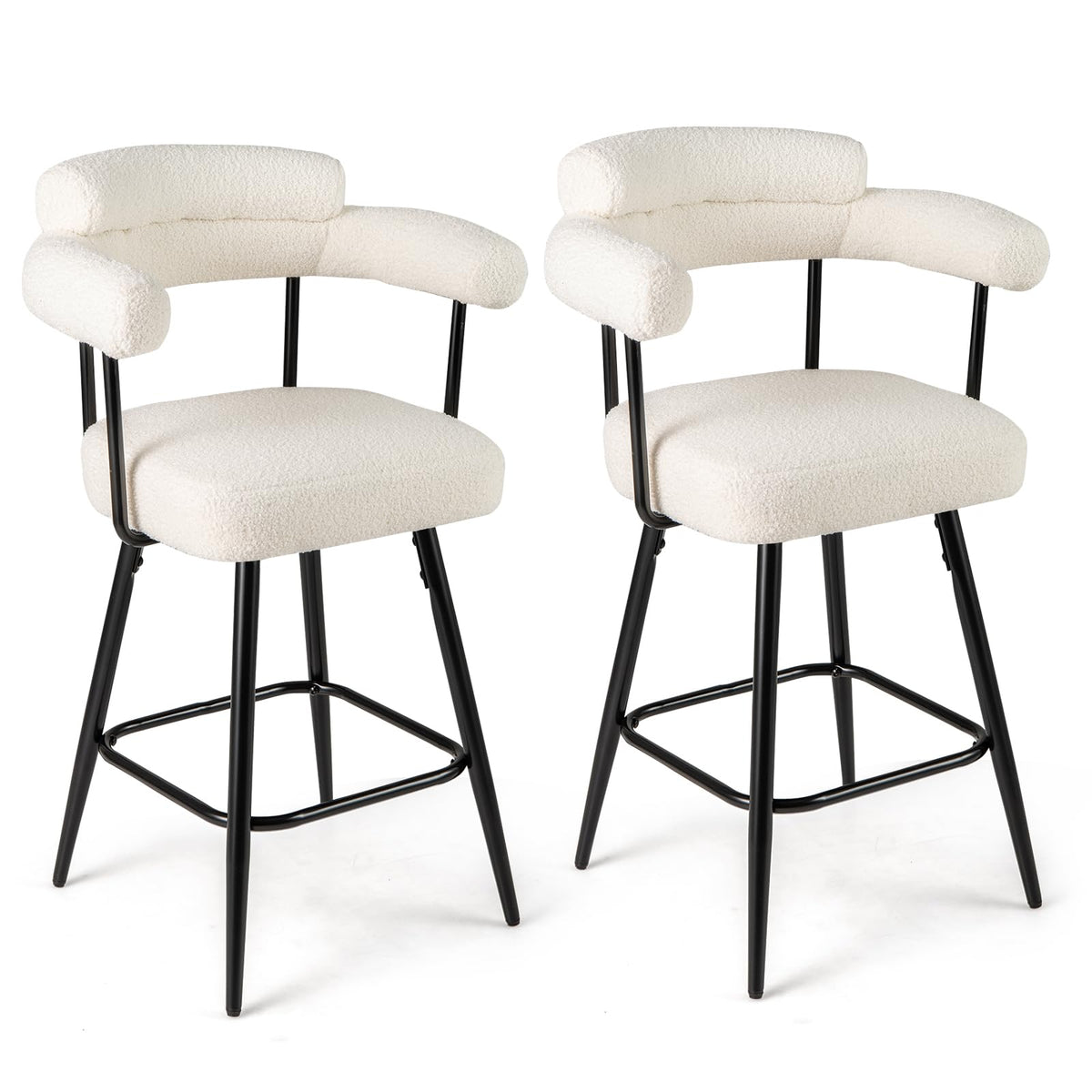 Goflame Swivel Bar Stool Set of 2/4 Counter Height Chairs with Curved Back and Arms