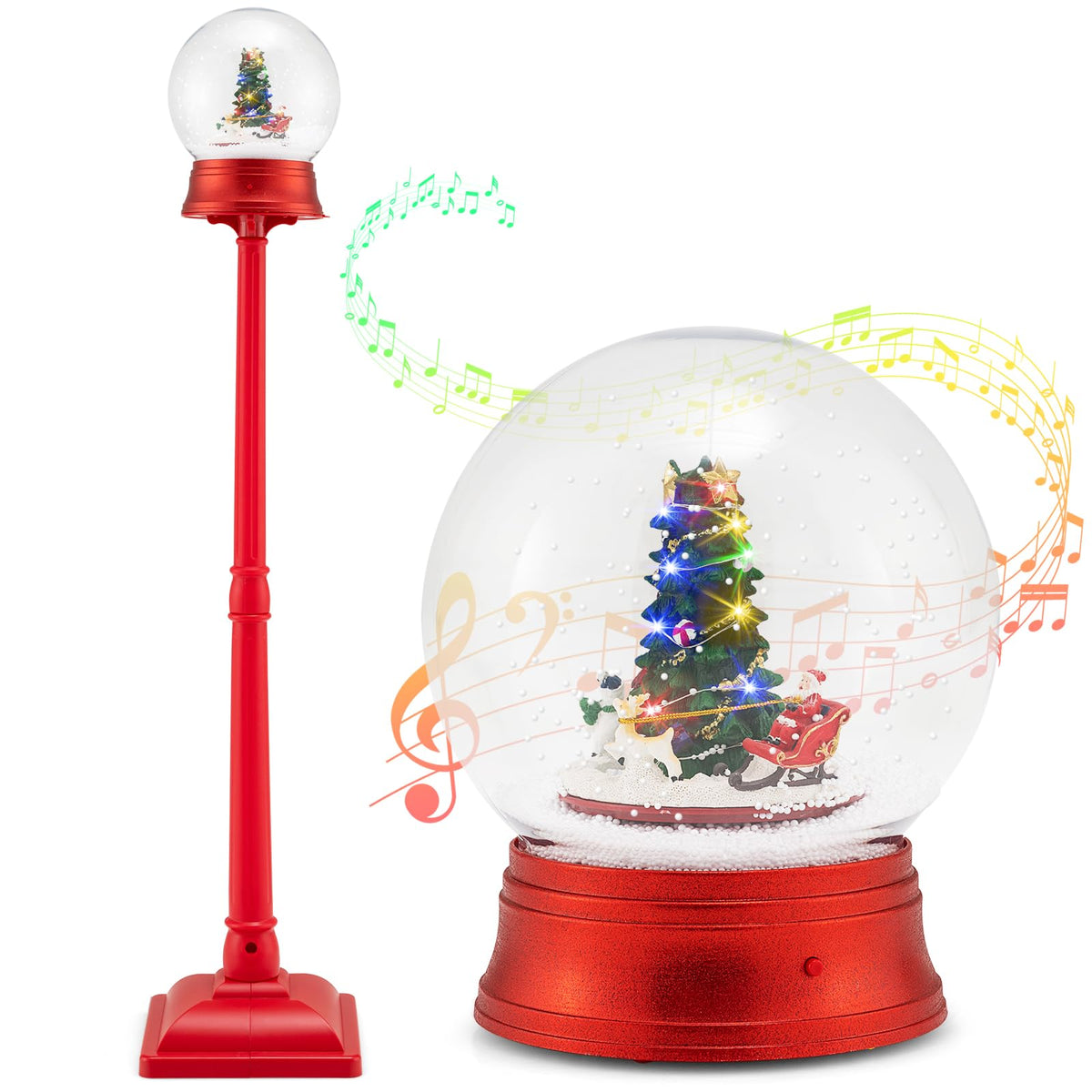 Goflame 5 Ft Christmas Snow Globe Lantern | Musical Snowy Globe Street Lamp