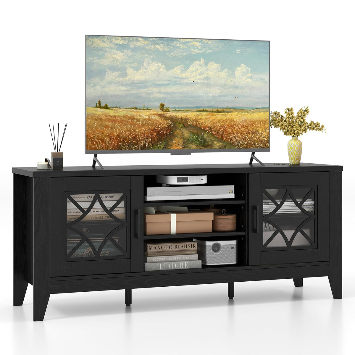 Goflame TV Stand for TVs up to 65”, Entertainment Center with 3-Position Adjustable Shelves