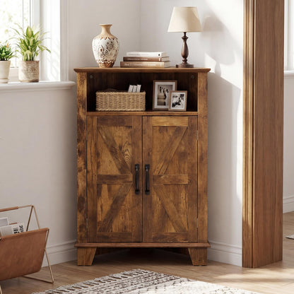 Goflame Bathroom Corner Storage Cabinet with Open Storage & Adjustable Shelf