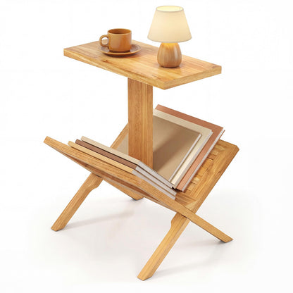 Goflame Side Table Teak Wood Set of 1/2 2-Tier Sofa Couch End Table