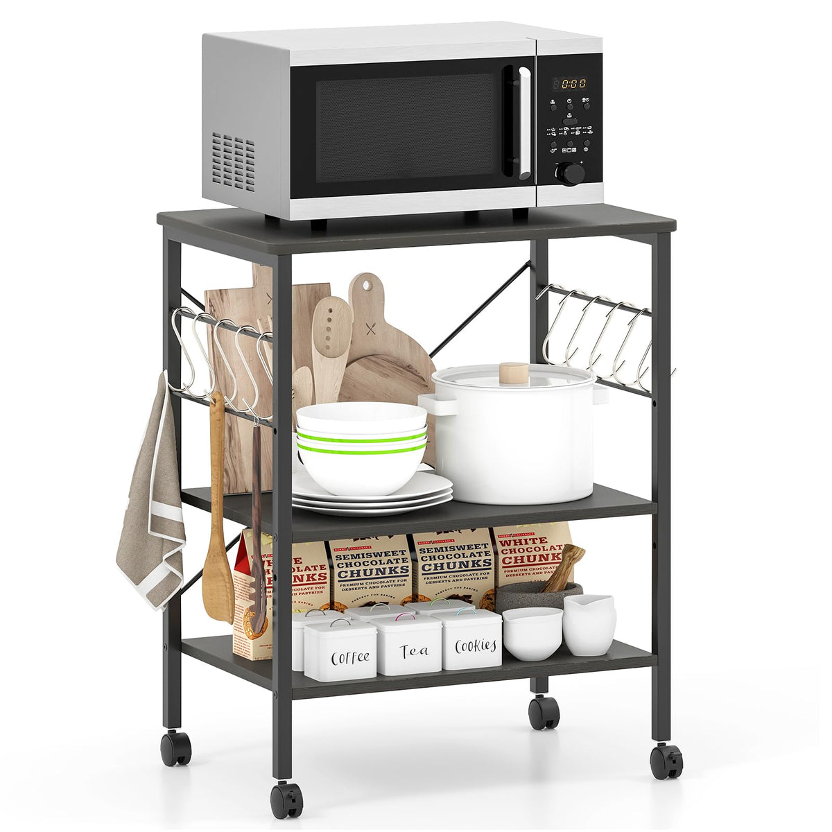 Goflame Kitchen Baker's Rack 3-Tier Microwave Cart on Wheels