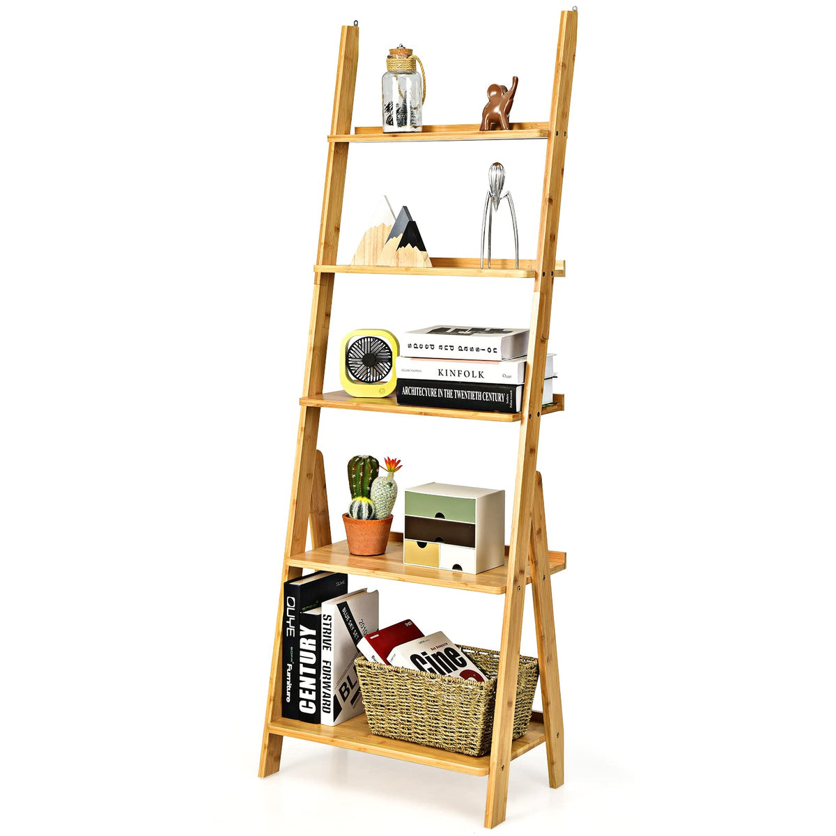 Goflame 5-Tier Ladder Shelf, Multipurpose Freestanding Display Leaning Storage Shelves