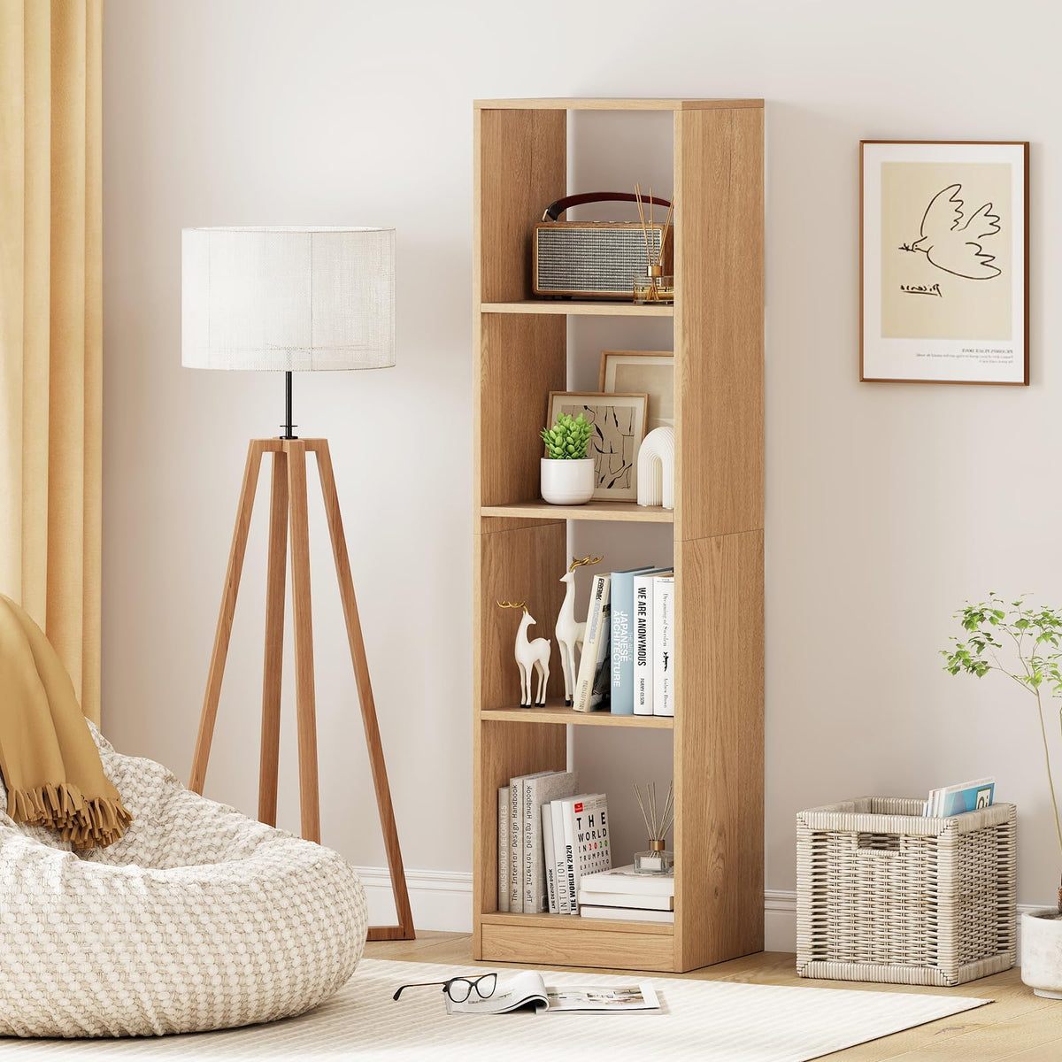 Goflame 56" Tall 4 Cube Bookcase for Small Place