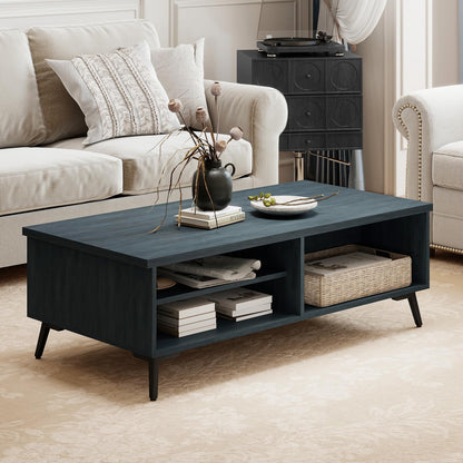 Goflame 2-Tier Mid Century Modern Coffee Table with Storage Shelves Compartments