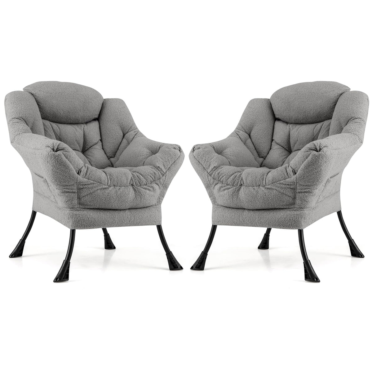 Goflame Set of 1/2 Lazy Chairs, Modern Sherpa Accent Chair w/Upholstered Single Sofa Chair w/Armrests & Side Pocket