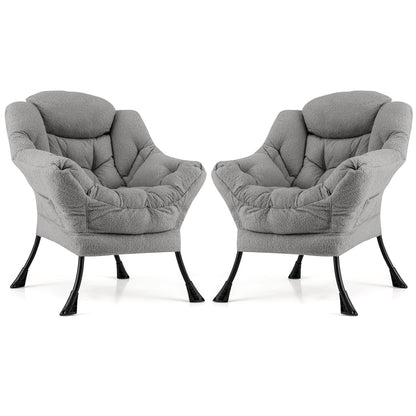 Goflame Set of 1/2 Lazy Chairs, Modern Sherpa Accent Chair w/Upholstered Single Sofa Chair w/Armrests & Side Pocket