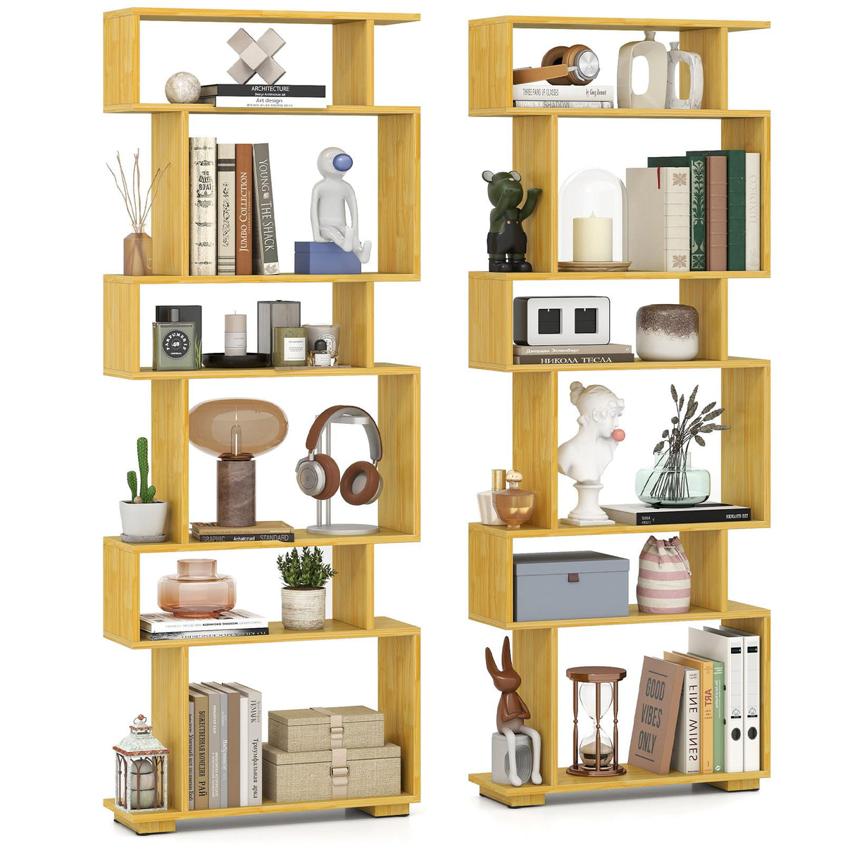 Goflame S Shaped Bookcase with 2 Anti Tipping Kits