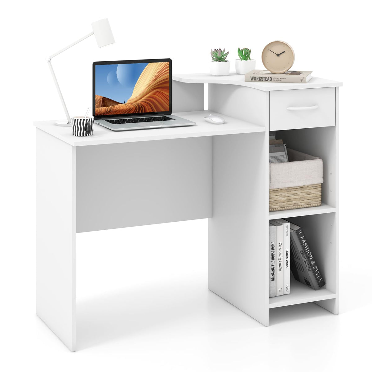 Goflame Computer Desk with Storage, Modern PC Laptop Table with 5-Position Adjustable Shelf