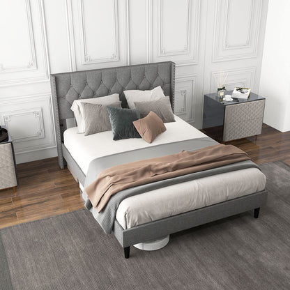Goflame Full Size Linen Fabric Upholstered Platform Bed Frame