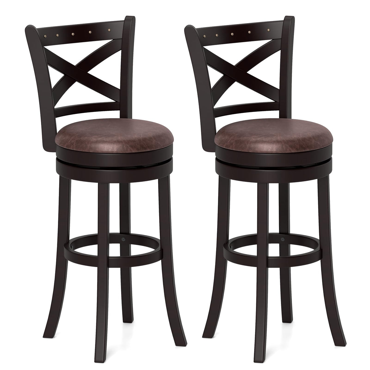 Goflame 30" Swivel Bar Stools with Footrest & Rubber Wood Frame