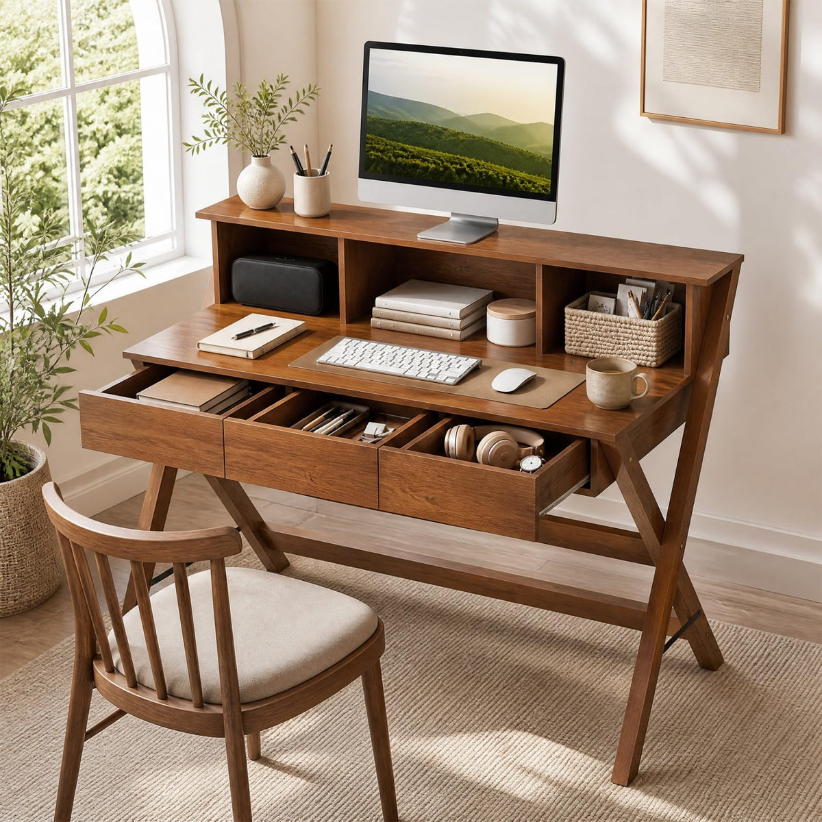 GOFLAME Study Writing Desk with 3 Storage Drawers for Bedroom