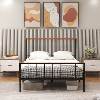 Goflame Queen/Full Size Metal Platform Bed Frame with Spindle Headboard & Footboard, Black