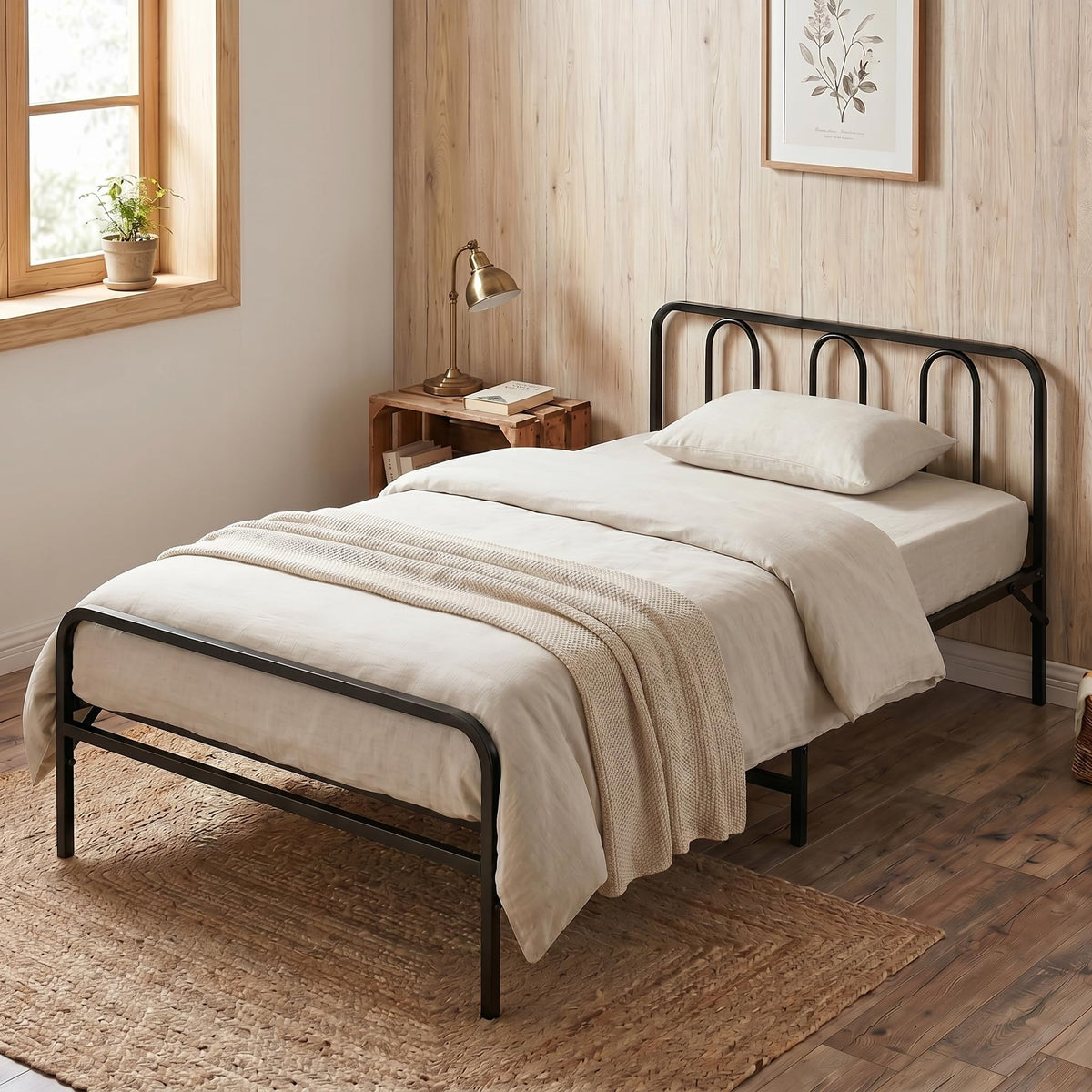 Goflame Foldable Metal Twin Bed Frame with Headboard and Footboard