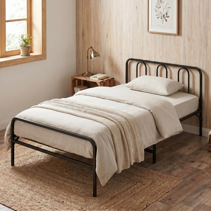 Goflame Foldable Metal Twin Bed Frame with Headboard and Footboard