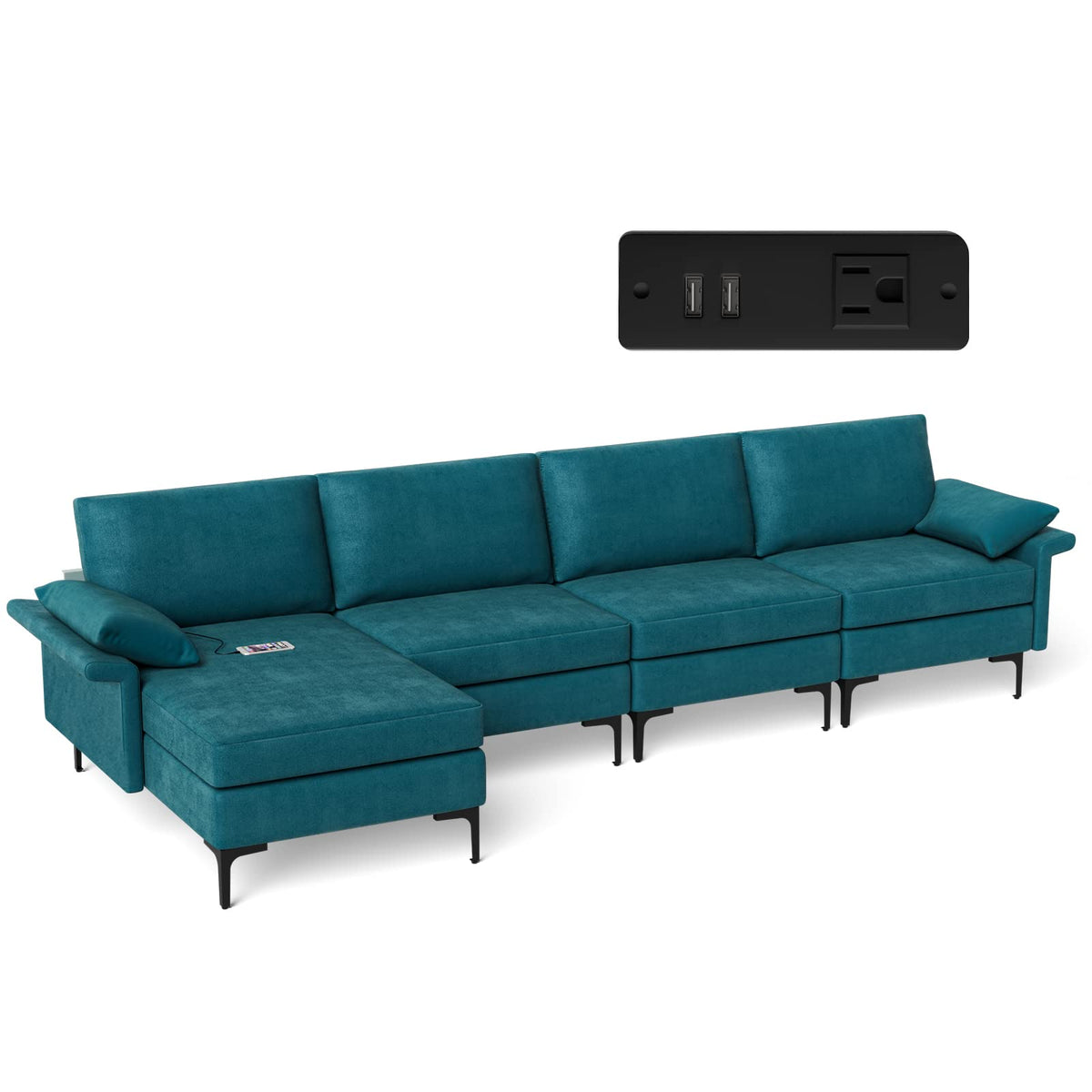 Goflame 130.5" L Convertible Sofa Couch, Sectional Sleeper