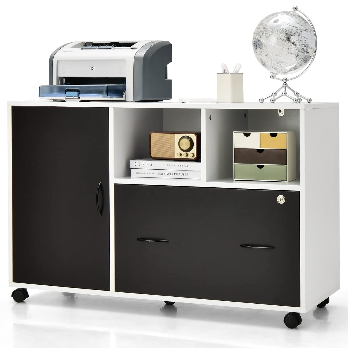 Goflame Mobile File Cabinet on Wheels - Lateral Filing Cabinet w/Drawer