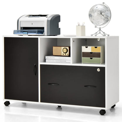 Goflame Mobile File Cabinet on Wheels - Lateral Filing Cabinet w/Drawer