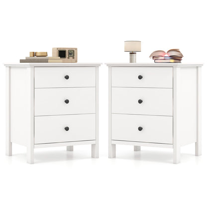 Goflame Two white nightstands with three drawers each on a white background.