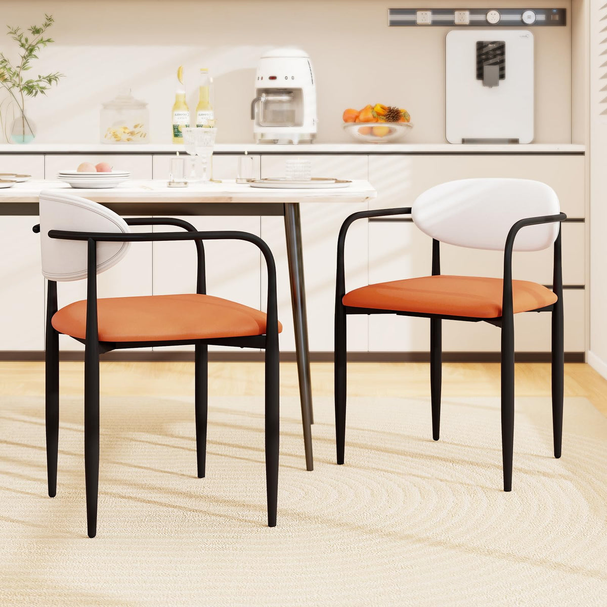 Goflame Modern Dining Chairs Set of 2/4 Faux Leather Upholstered Kitchen Chairs with Orange Padded Seat