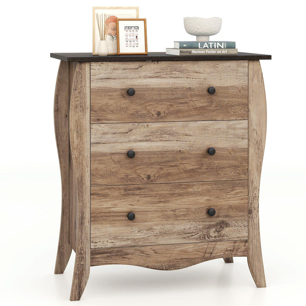 Goflame Storage Cabinet with Foldable & Detachable Fabric Drawers, Anti-Tipping Kit, 26.5” x 15” x 30” Farmhouse Floor Cabinet