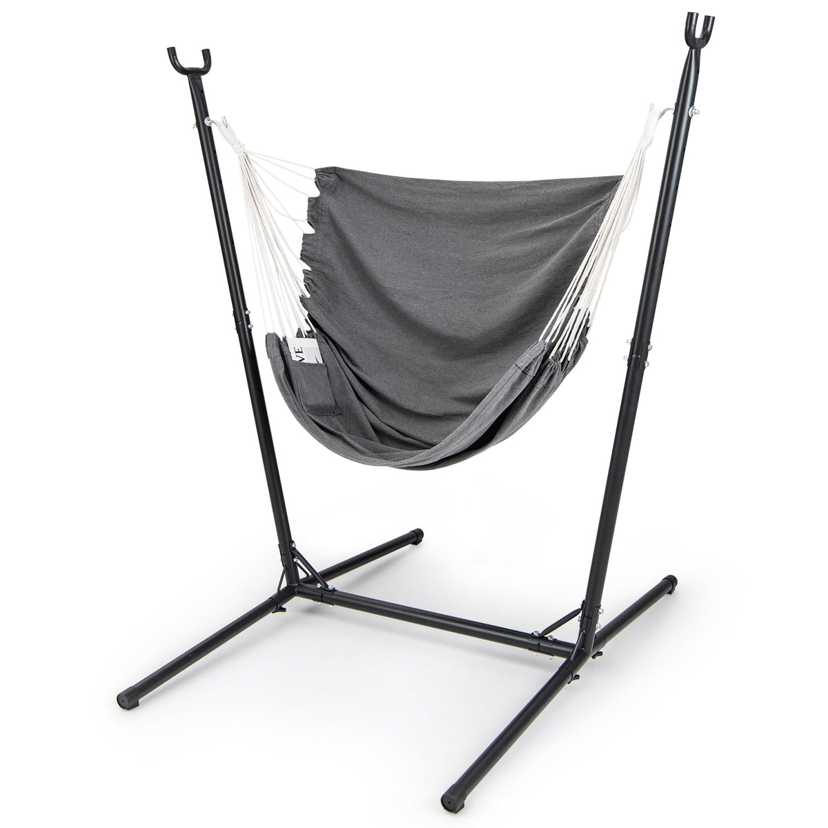 Goflame Hammock Chair with H-Shaped Stand - Heavy Duty Swing Chair with 6-Position Adjustable Height and Side Pocket