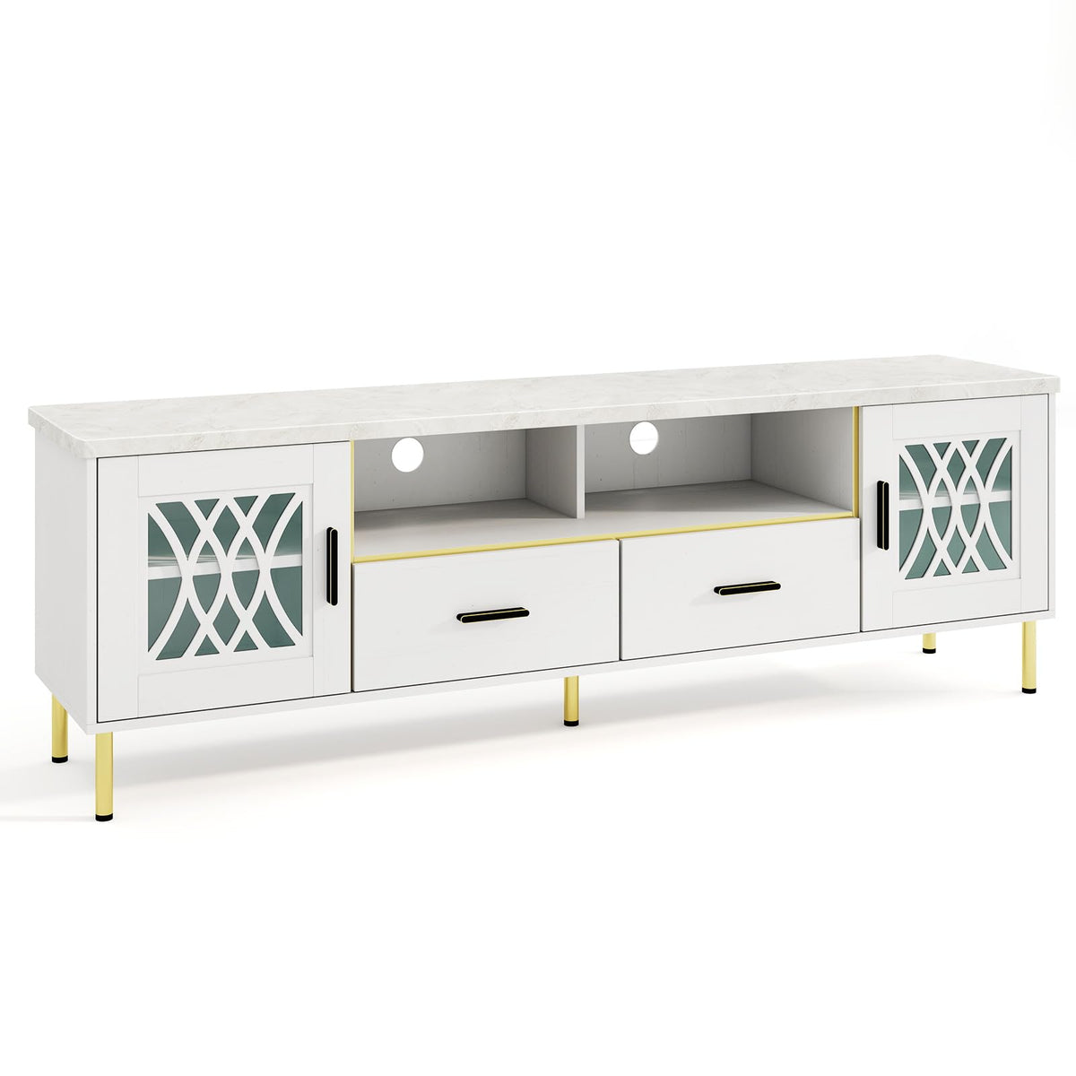Goflame TV Stand for TV up to 80", 71-Inch Modern Entertainment Center with Glass Doors & 2 Storage Drawers