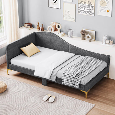 Goflame Upholstered Daybed, Rivet-Tufted Platform Bed with Headboard