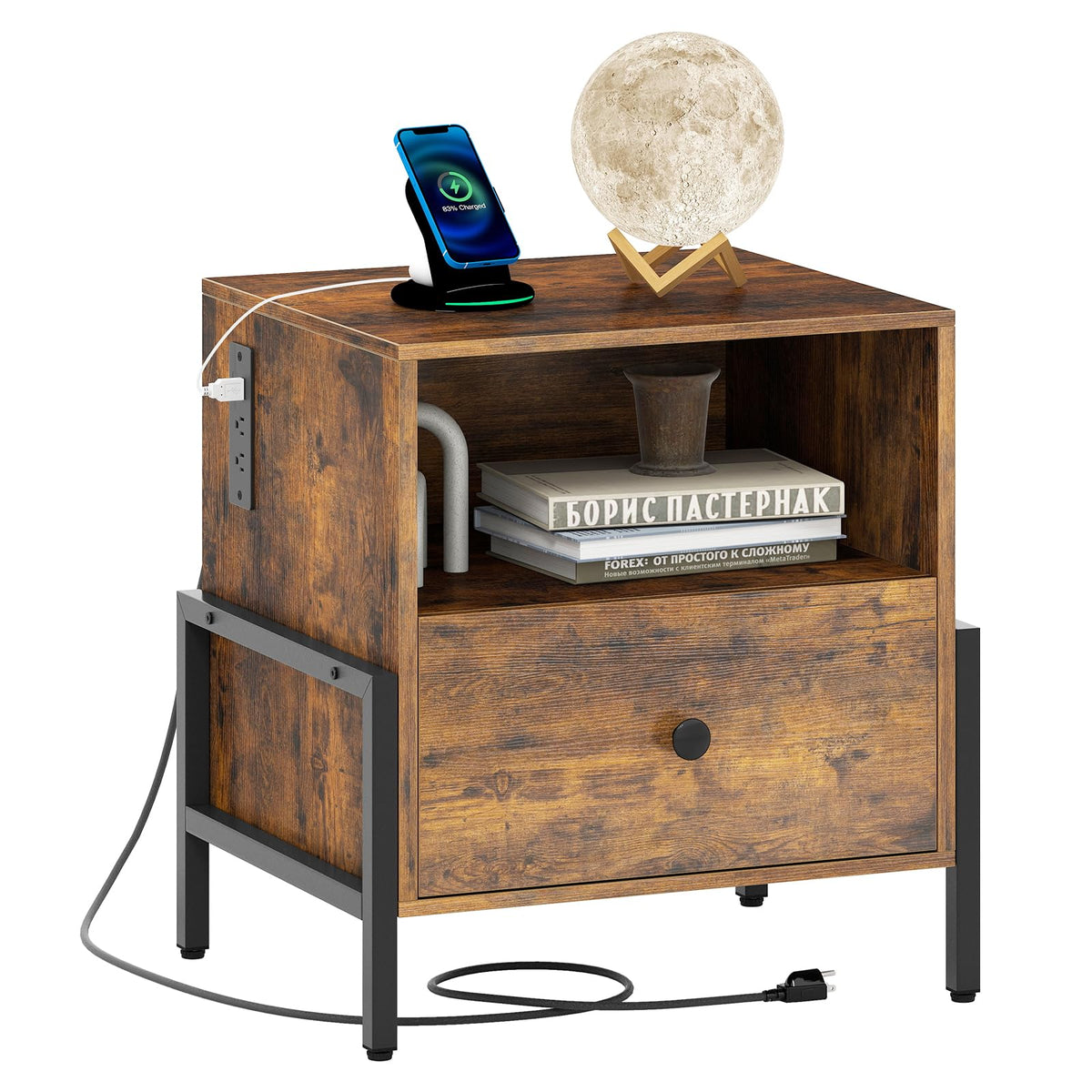 Goflame Nightstand with Charging Station