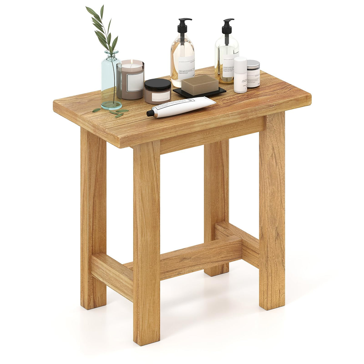 Goflame Teak Shower Bench Stool with Waterproof Spa Bath Seat for Seniors 20''L x 11''W x 18.5''H