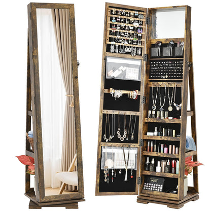 GOFLAME 360° Rotating Jewelry Armoire with Rear Storage Shelves